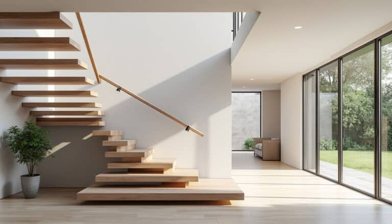 découvrez comment un escalier suspendu peut libérer l'espace visuel dans votre entrée, apportant légèreté et modernité à votre intérieur.
